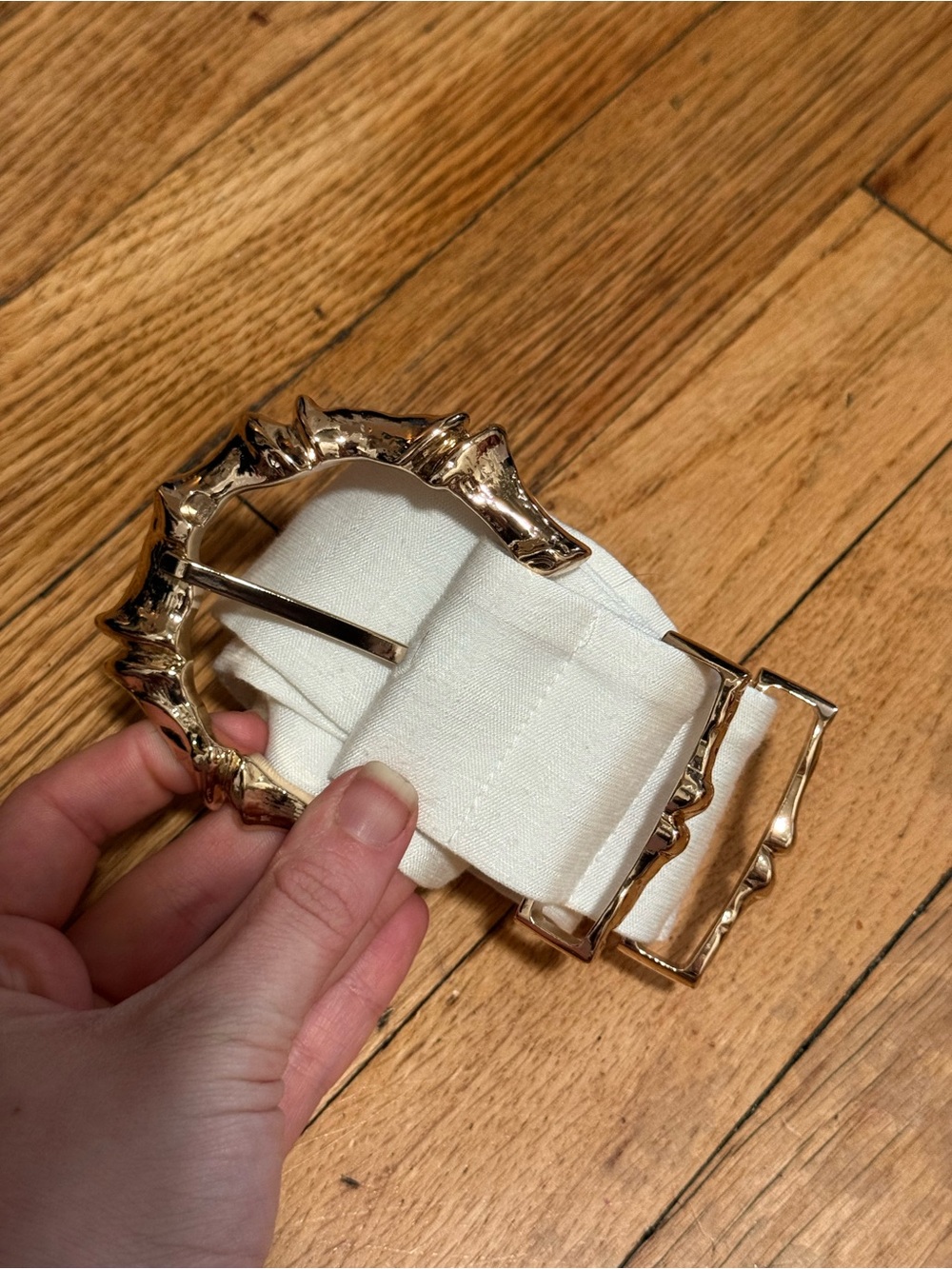 Gold Buckle White Fabric Waist Belt - Women Accessories Acler